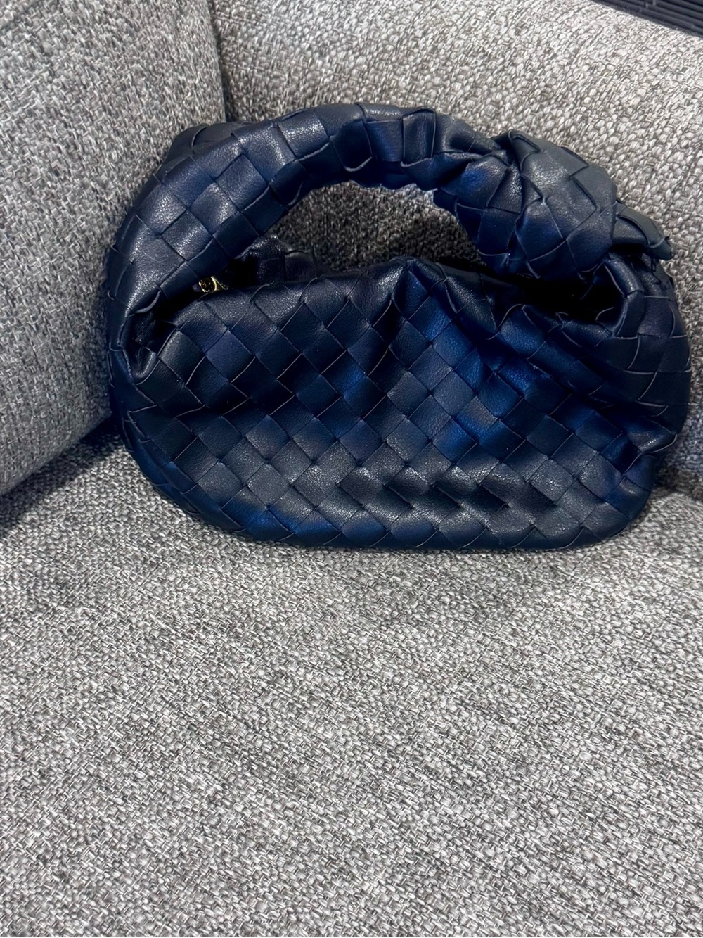 Petite Woven Pleather Top-Handle Bag in black